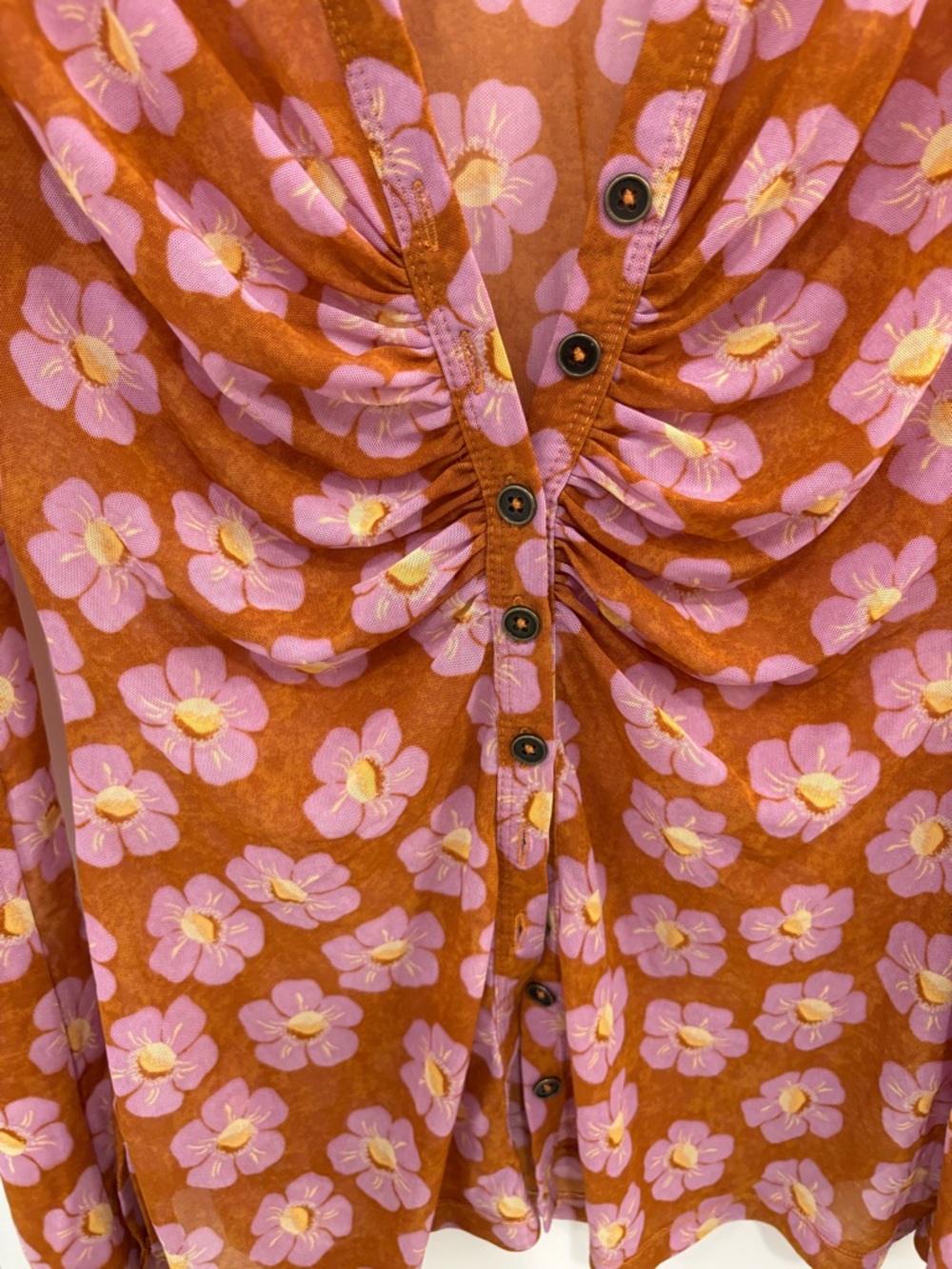 Free People Floral Mesh Lucky Shirtee Retro Button Down Size Medium - Picture 5 of 10